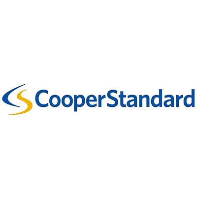 "Cooper Standard" logo with blue and yellow waves