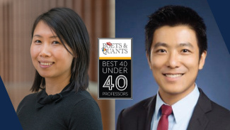 The headshots for Professors Li and Wu displayed alongside the Poets&Quants 40 Under 40 Logo
